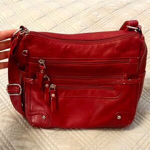 ELDA 10 Pocket Crossbody Purse, Deep Red
